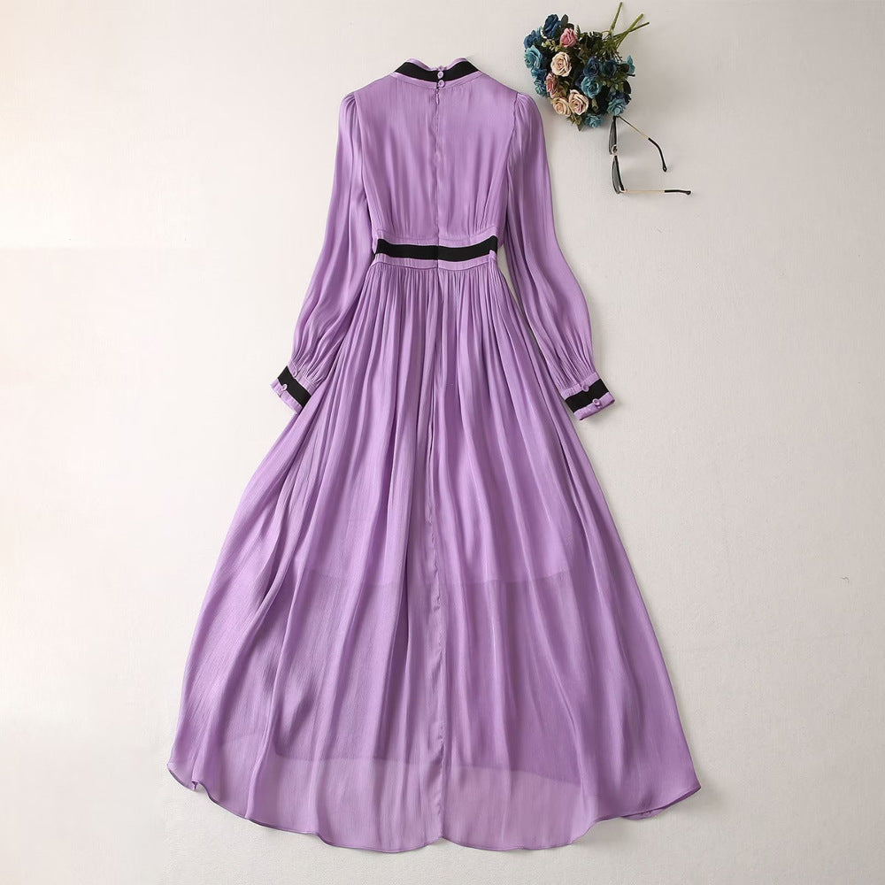 Long Sleeve Purple Waistband Dress