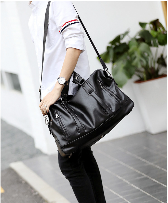 Large-capacity business handbag leather travel bag gym bag fashion men short-distance travel bag men