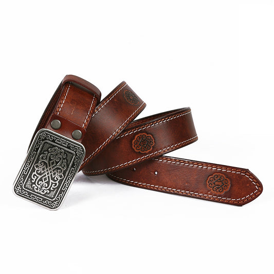 Retro Auspicious Leather Buckle Belts...