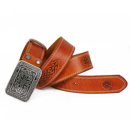 Retro Auspicious Leather Buckle Belts...