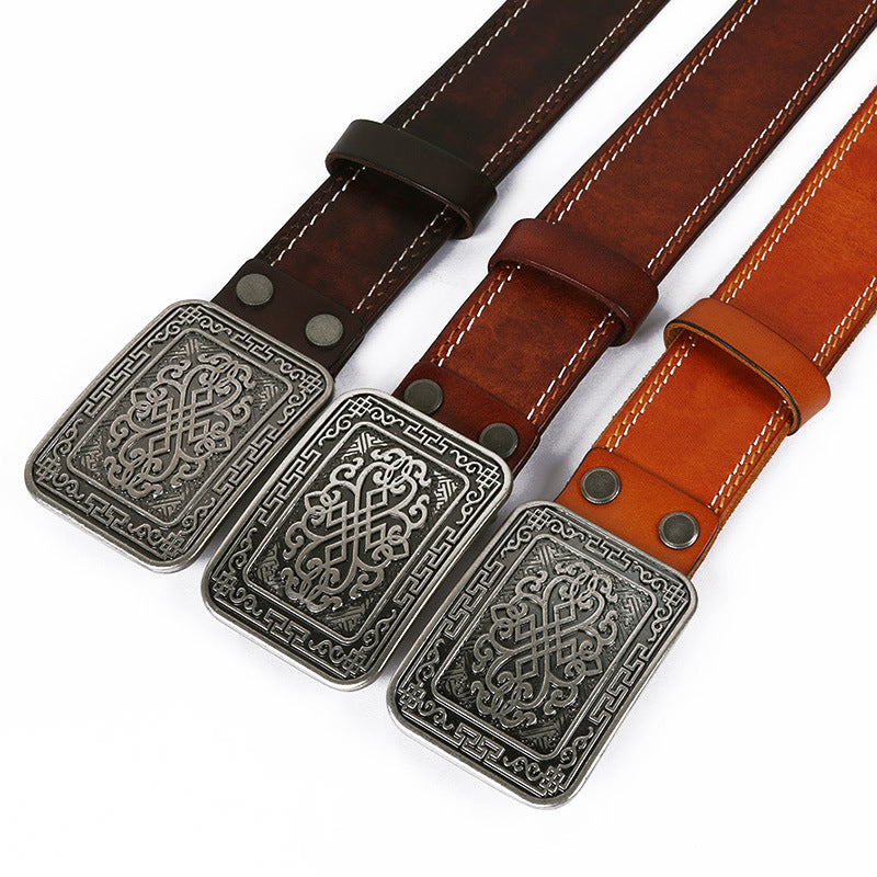 Retro Auspicious Leather Buckle Belts...