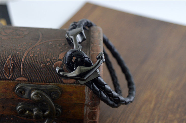 Anchor Bracelet Woven Leather Rope...