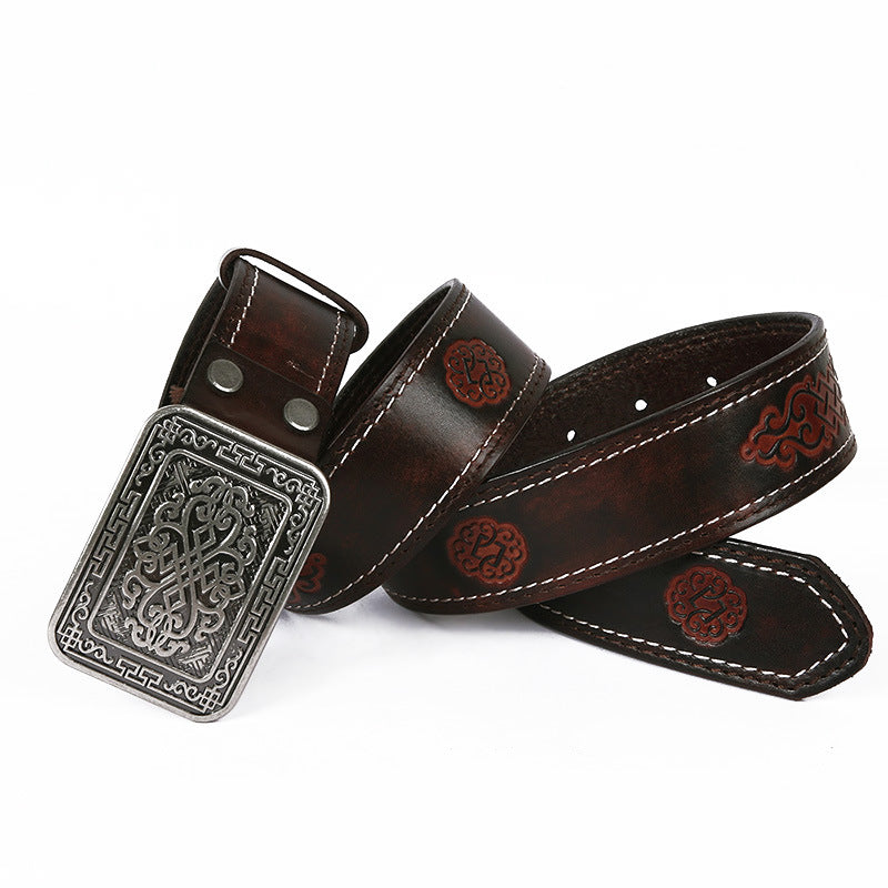 Retro Auspicious Leather Buckle Belts...